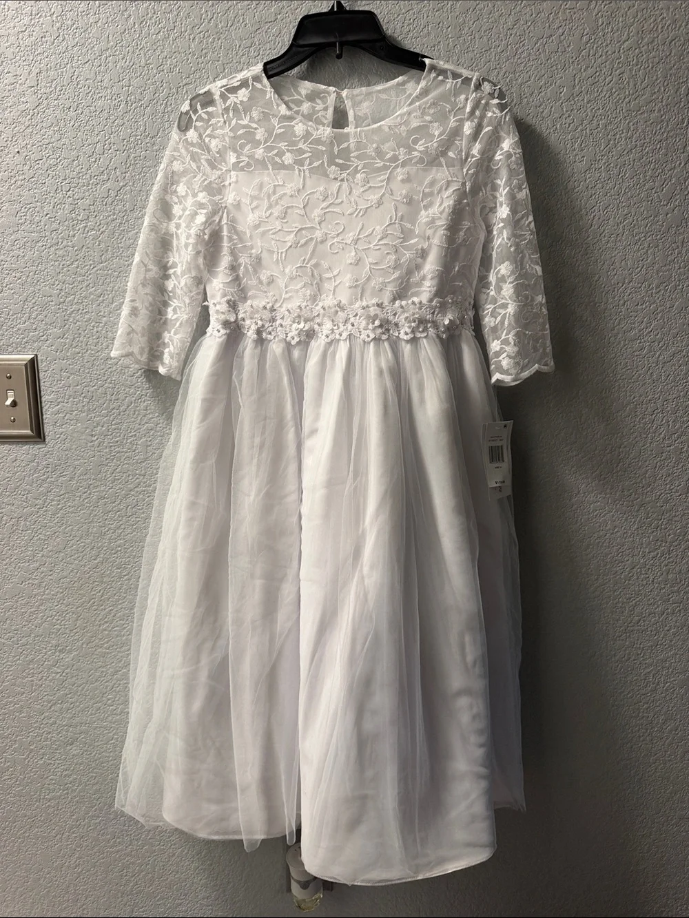 White Lace Tulle Girls Dress with Floral Waistband comunión boda 15 años